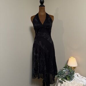 Vintage Y2K Elegant Black and silver Sparkling Halter Dress